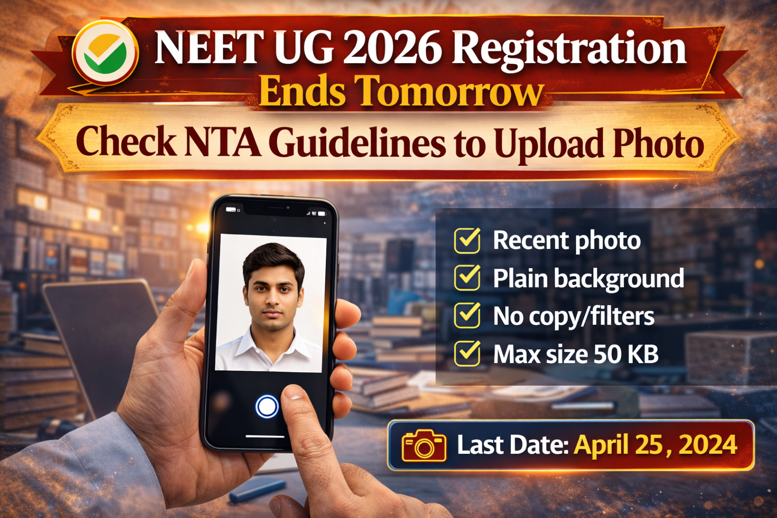 NEET UG 2026 Registration Ends Tomorrow: Check NTA Guidelines to Upload Photo | Documents, Rules & Updates